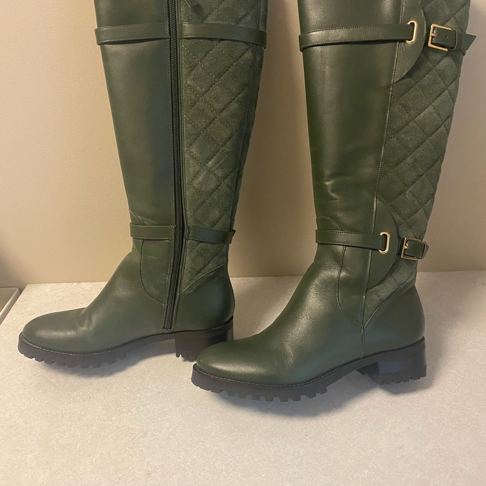 Talbots Tish Quilted Leather Riding Boots - Green -Size 6.5